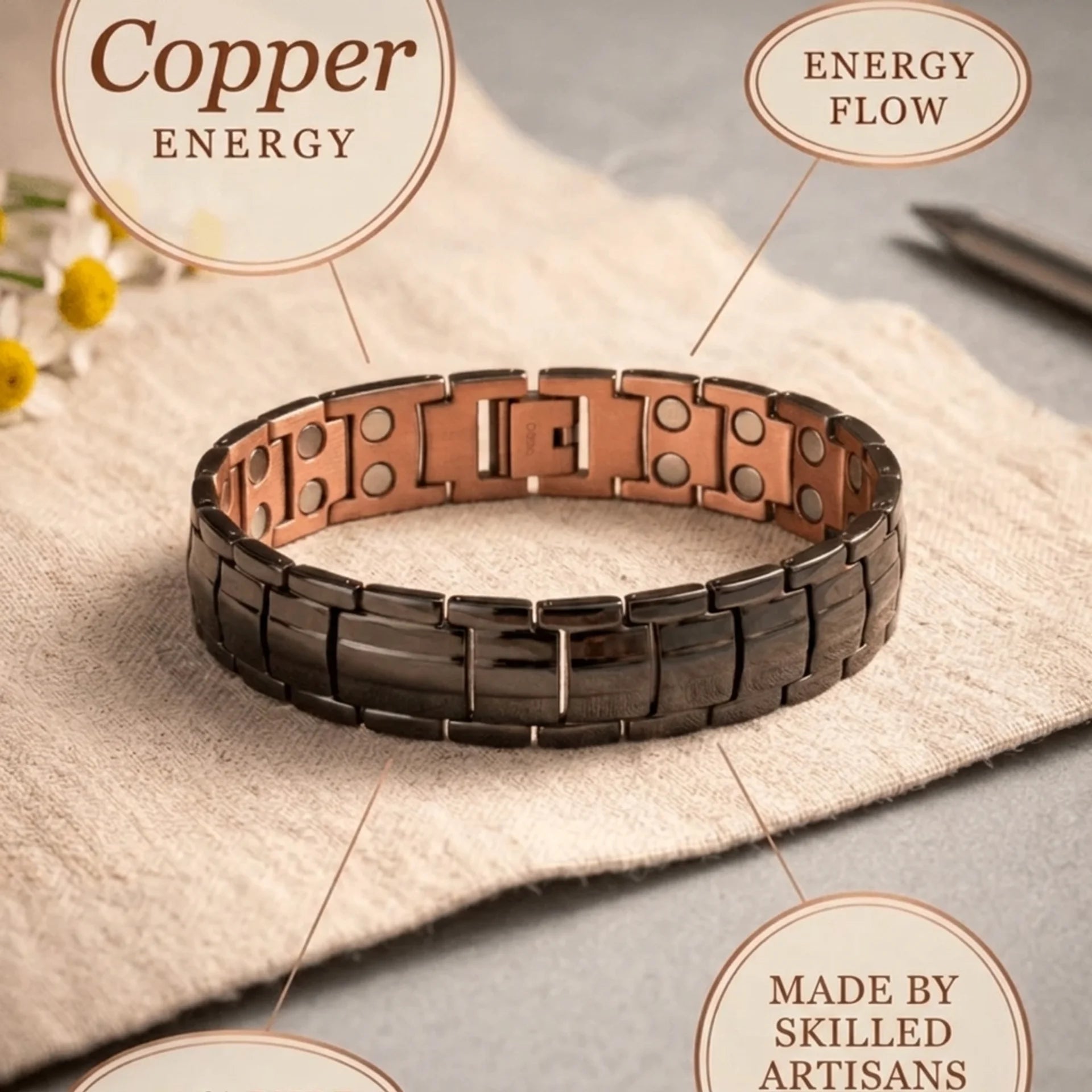 Cora's Obsidian Men's  Copper Bracelet