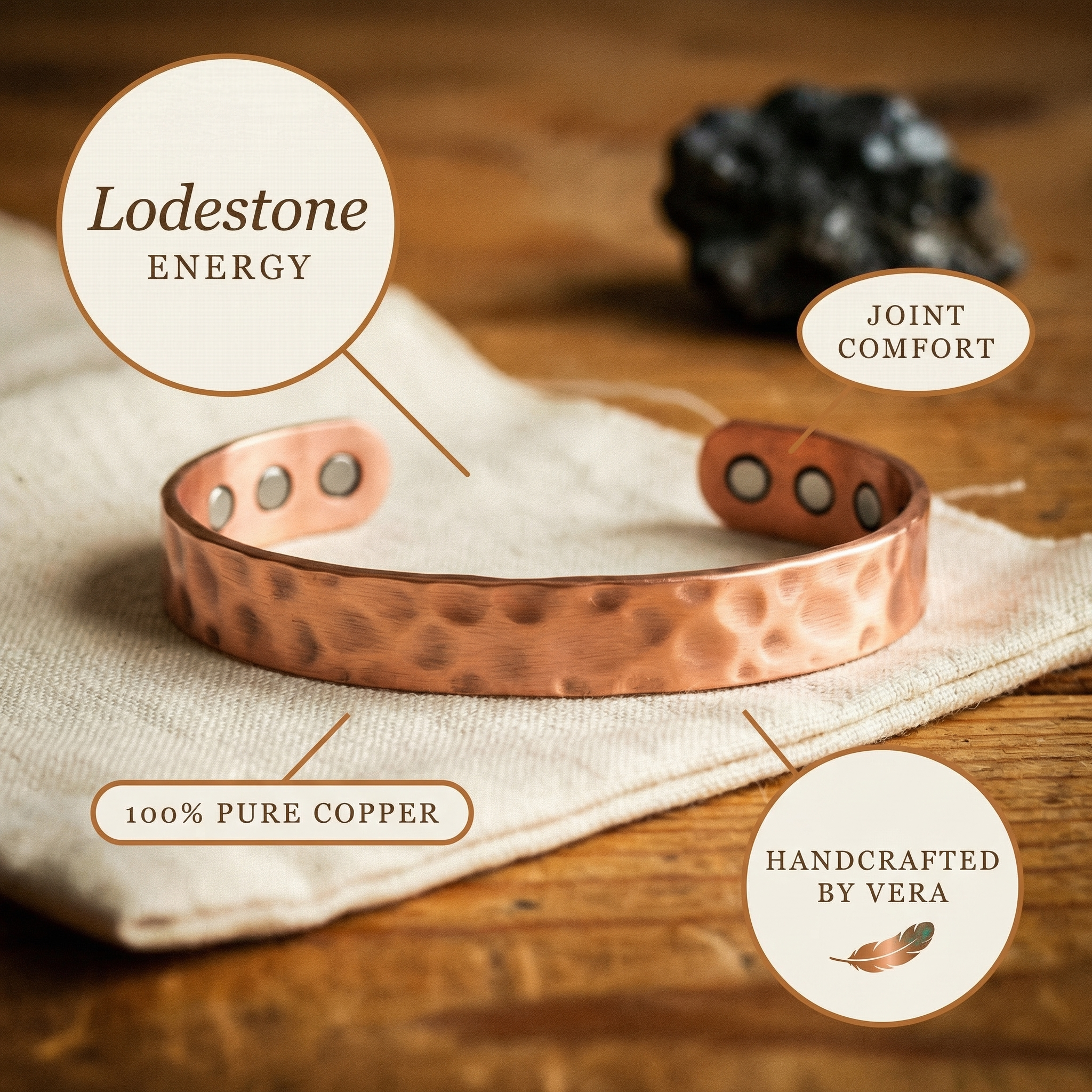 Cora's Lodestone Copper Bracelet