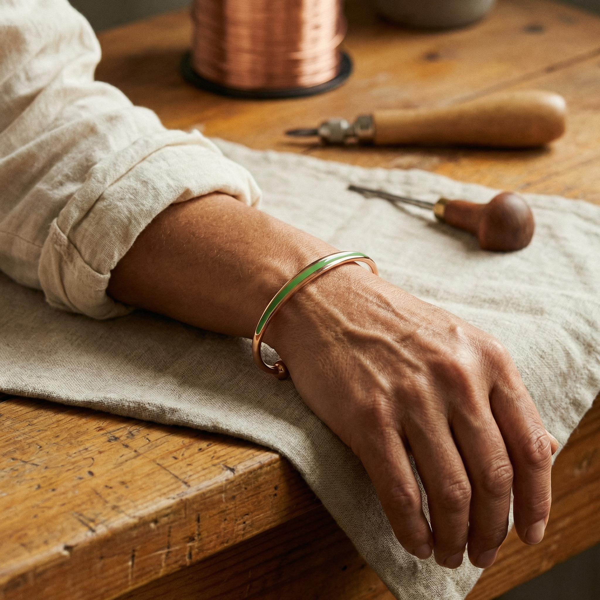 Cora's Jade Copper Bracelet