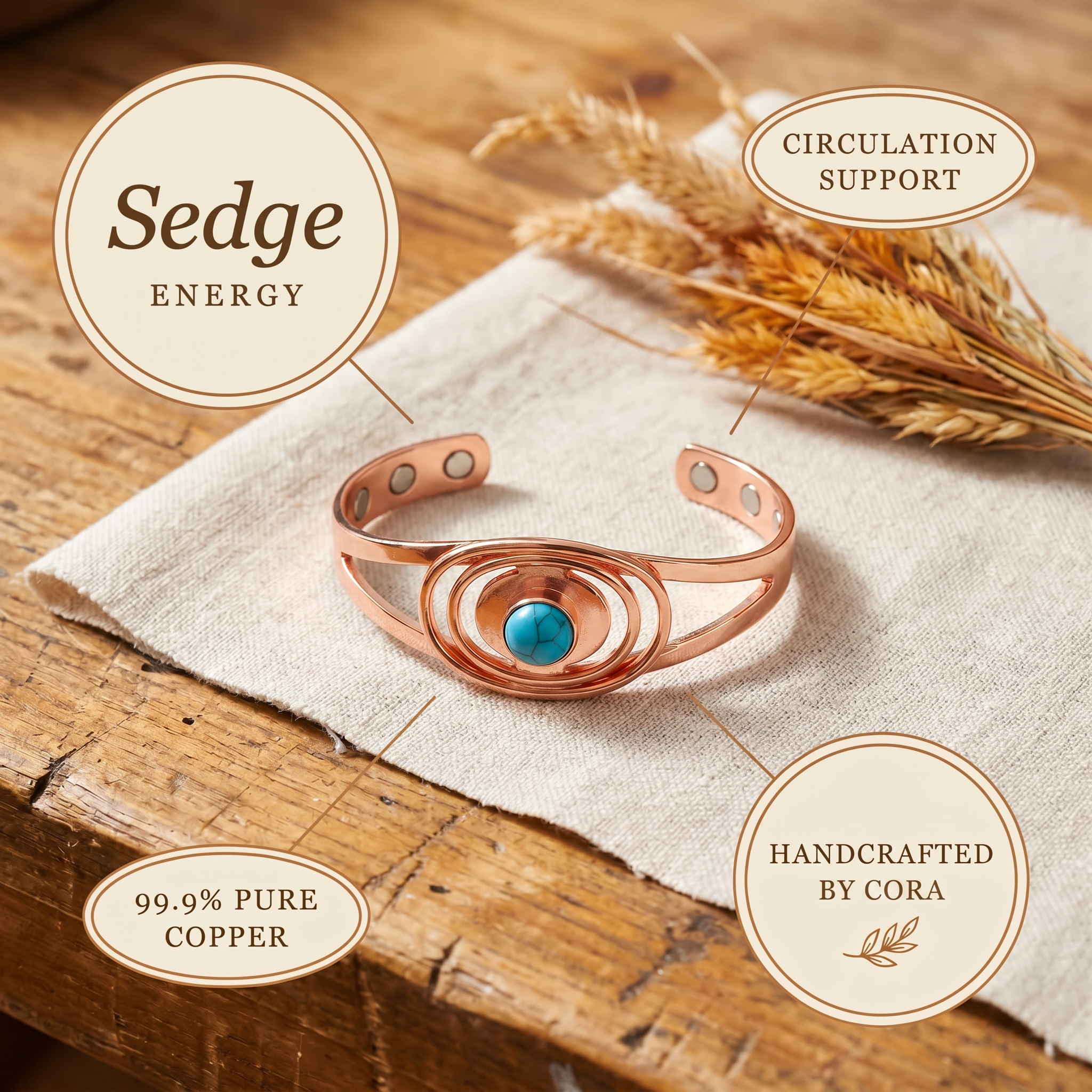 Cora's Sedge Copper Bracelet