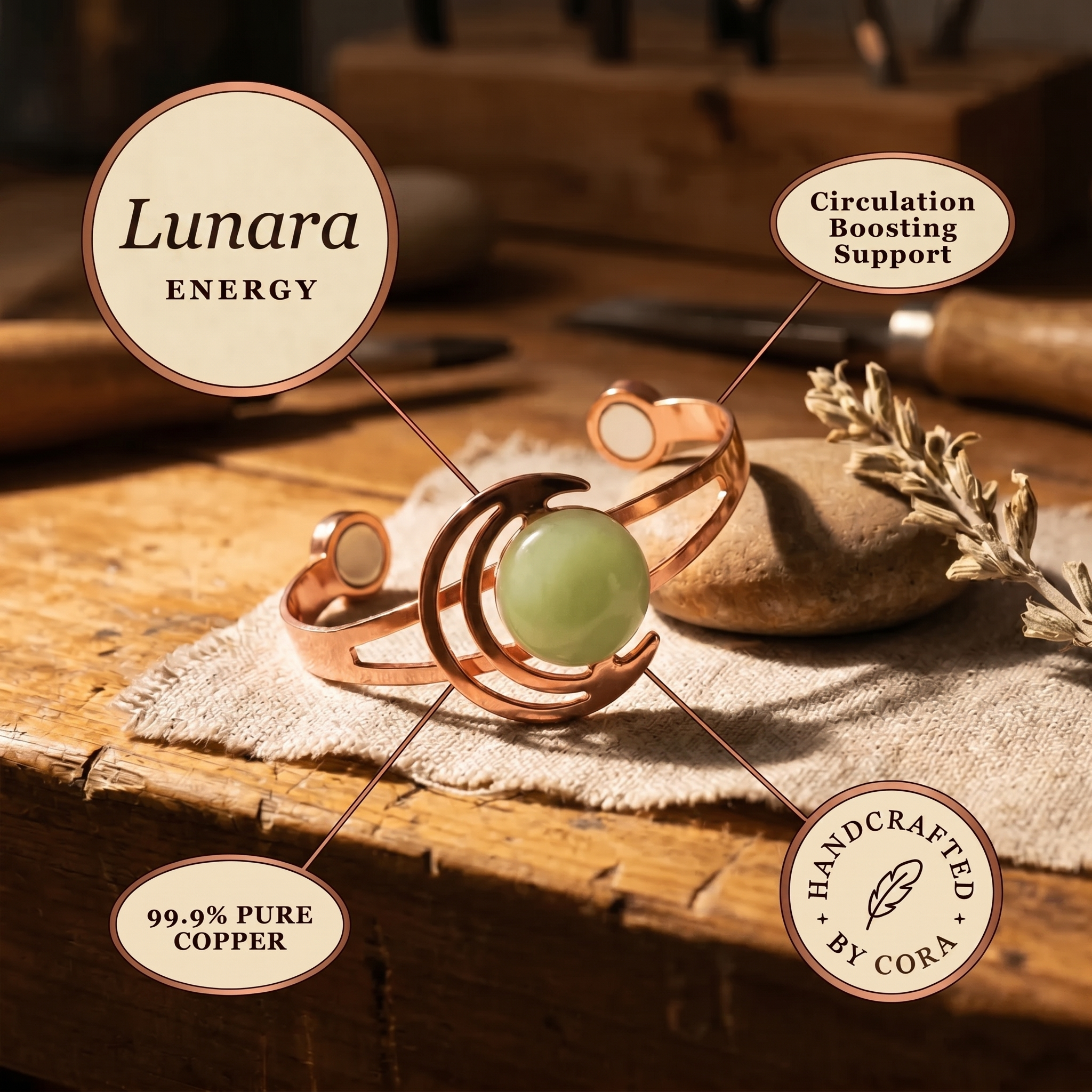 Cora's Lunara Green Copper Bracelet