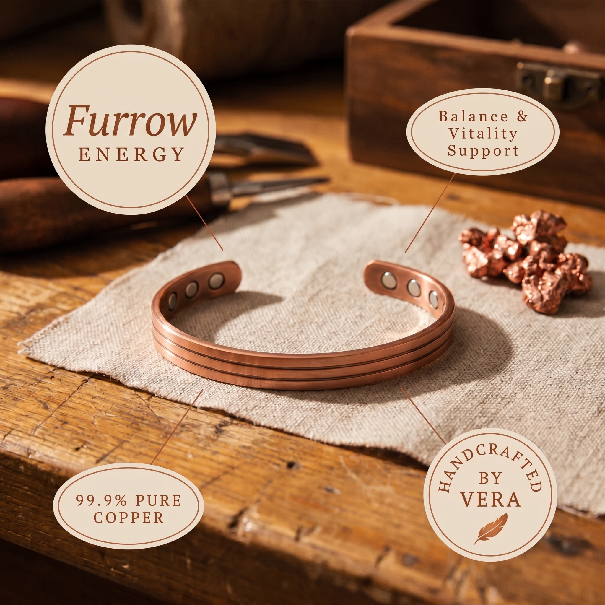Cora's Furrow Copper Bracelet