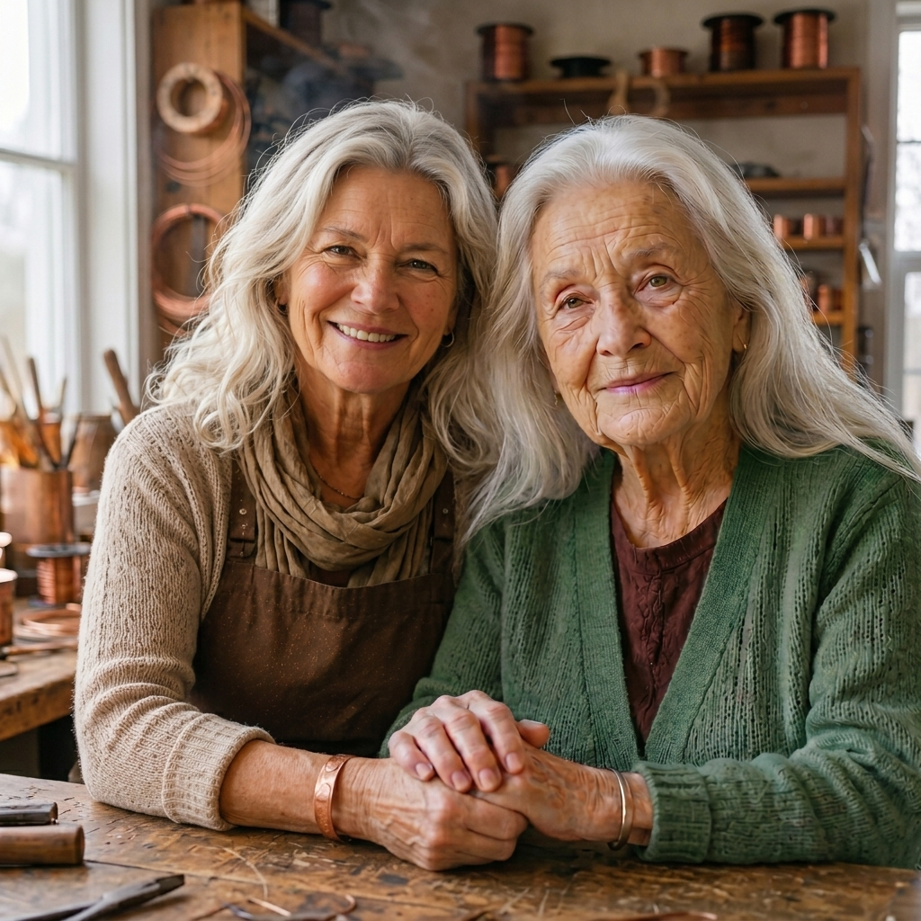 Rose et sa mère portant le cuivre